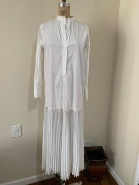 Zara White Long-Sleeve Pleated Maxi Dress